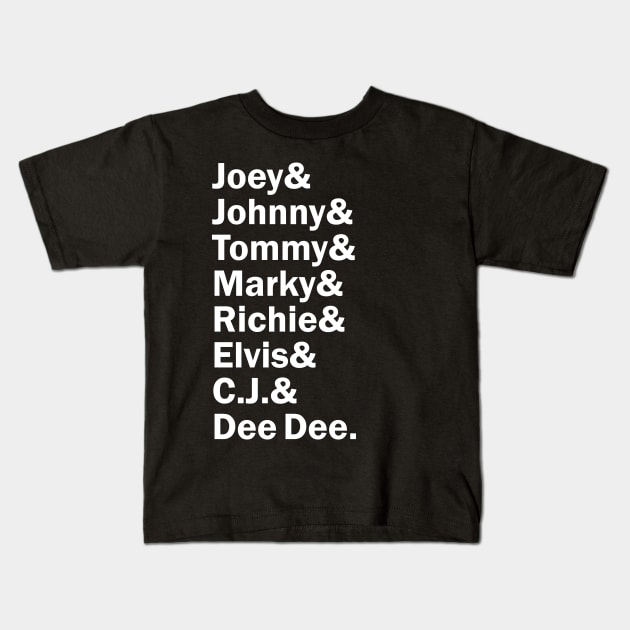 Funny Names x Ramones (Joey, Johnny, Dee Dee, Tommy, Marky, C Jay, Richie, Elvis) Kids T-Shirt by muckychris